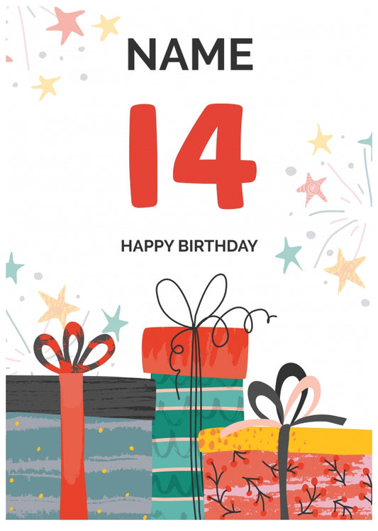 Happy 14th Birthday Card - Fun Presents Design