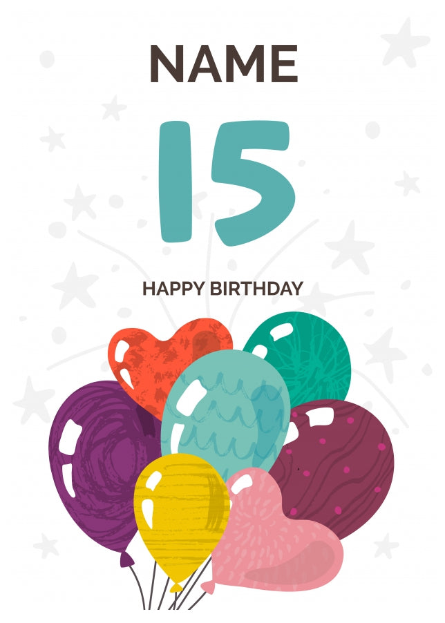 Happy 15th Birthday Card - Fun Balloons Design