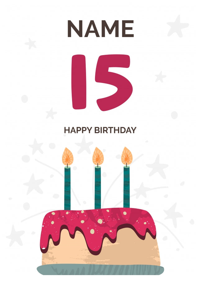 Happy 15th Birthday Card - Fun Birthday Cake Design