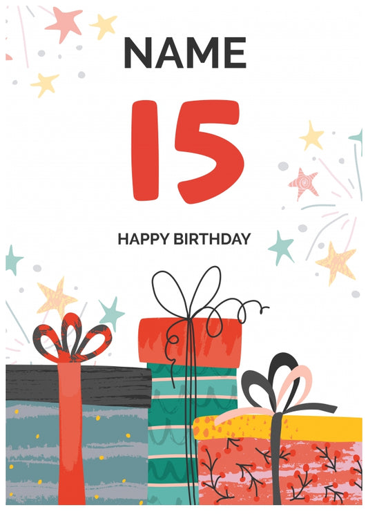 Happy 15th Birthday Card - Fun Presents Design