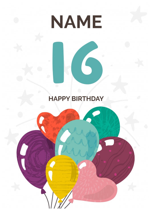 Happy 16th Birthday Card - Fun Balloons Design