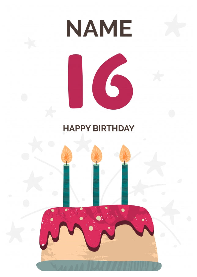 Happy 16th Birthday Card - Fun Birthday Cake Design