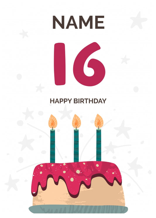 Happy 16th Birthday Card - Fun Birthday Cake Design