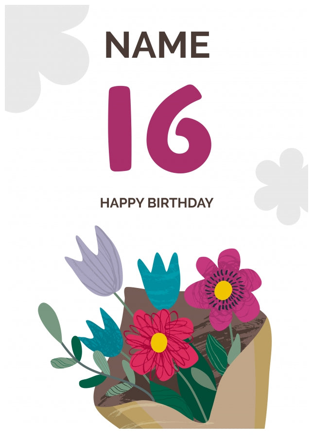 Happy 16th Birthday Card - Bouquet of Flowers