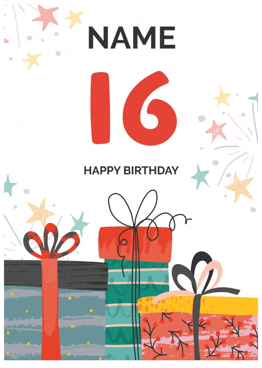 Happy 16th Birthday Card - Fun Presents Design