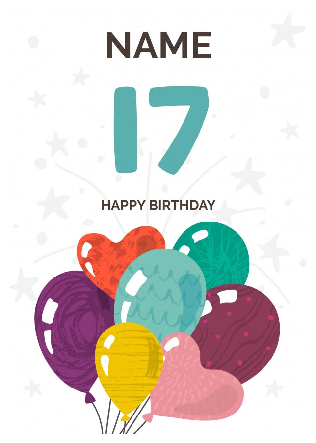 Happy 17th Birthday Card - Fun Balloons Design