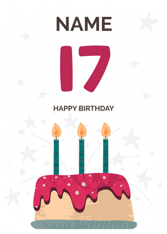 Happy 17th Birthday Card - Fun Birthday Cake Design