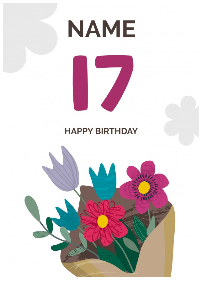 Happy 17th Birthday Card - Bouquet of Flowers