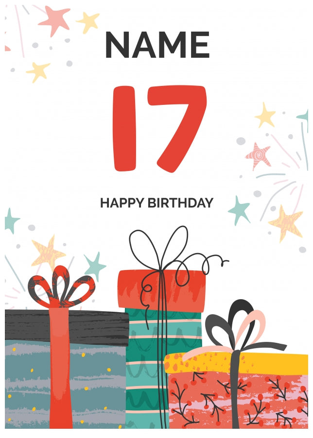 Happy 17th Birthday Card - Fun Presents Design