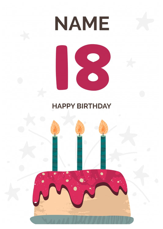 Happy 18th Birthday Card - Fun Birthday Cake Design