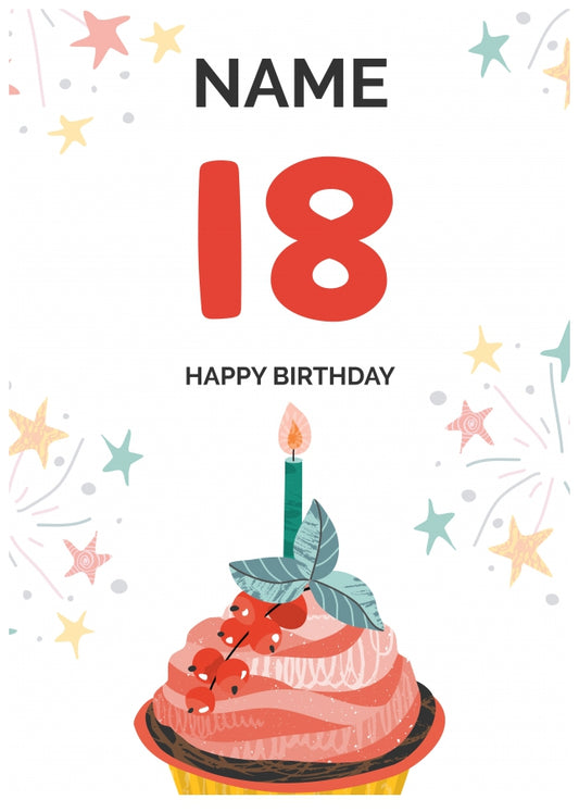 Happy 18th Birthday Card - Fun Cupcake Design