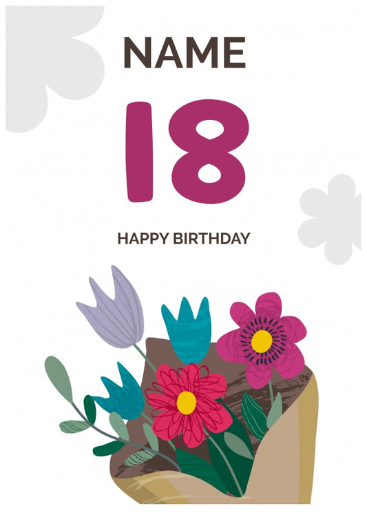 Happy 18th Birthday Card - Bouquet of Flowers