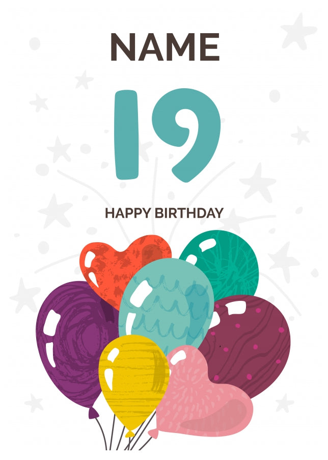 Happy 19th Birthday Card - Fun Balloons Design