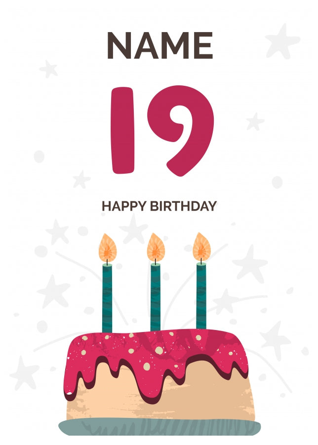 Happy 19th Birthday Card - Fun Birthday Cake Design