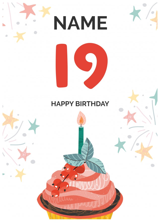 Happy 19th Birthday Card - Fun Cupcake Design