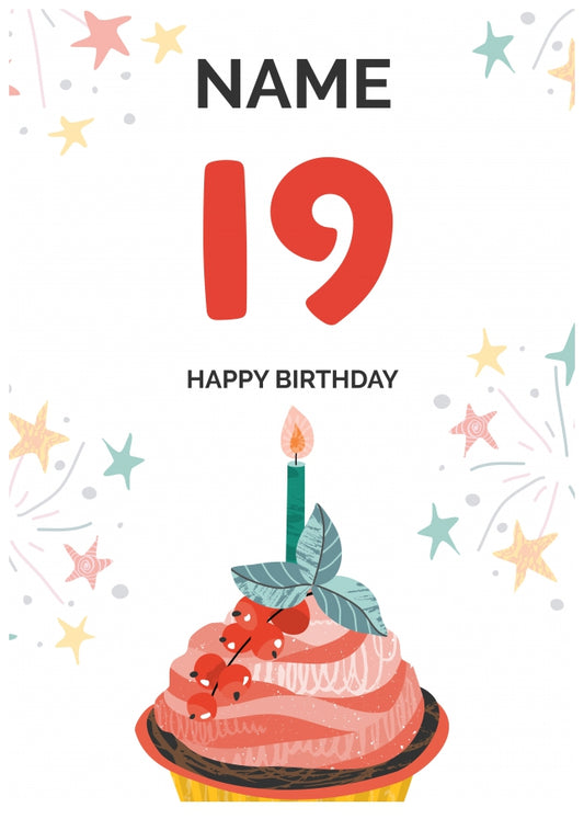 Happy 19th Birthday Card - Fun Cupcake Design