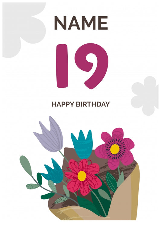 Happy 19th Birthday Card - Bouquet of Flowers