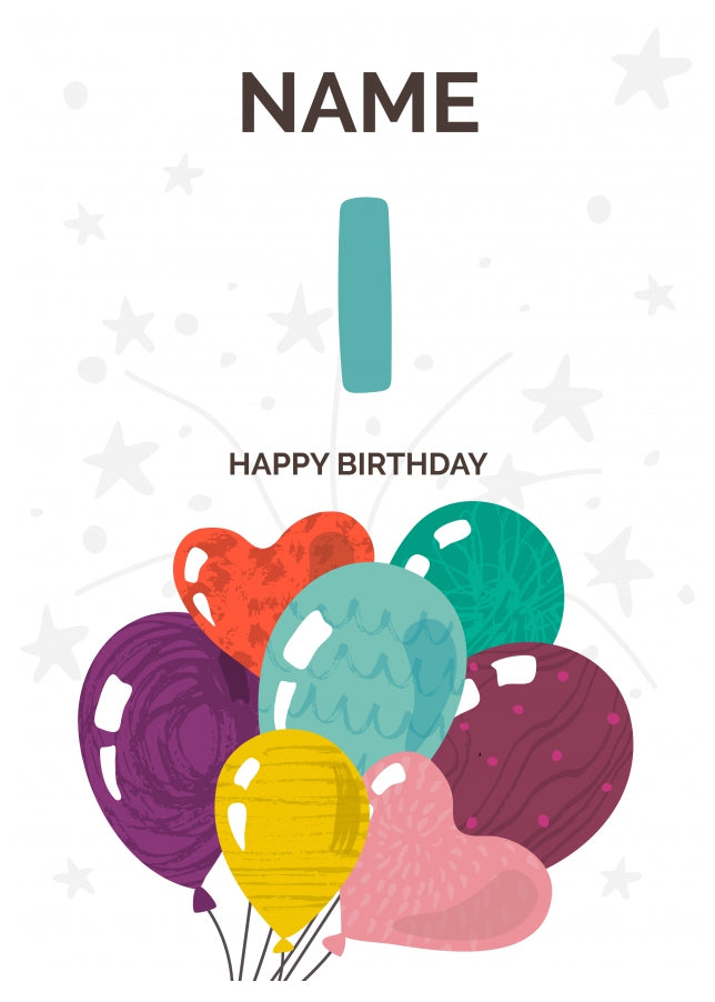 Happy 1st Birthday Card - Fun Balloons Design