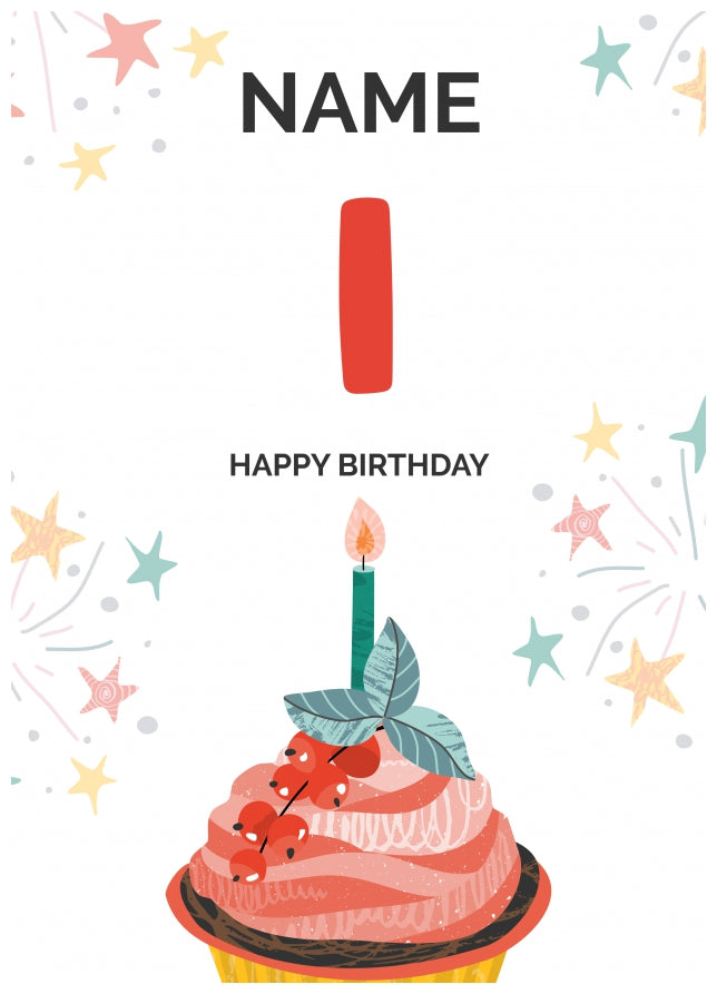 Happy 1st Birthday Card - Fun Cupcake Design