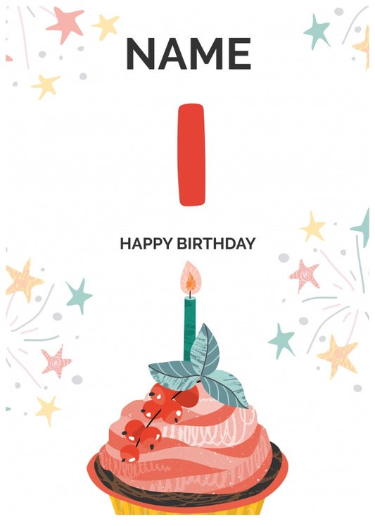 Happy 1st Birthday Card - Fun Cupcake Design