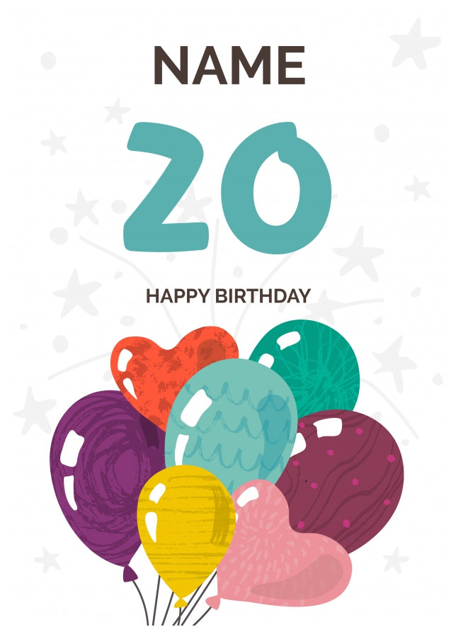 Happy 20th Birthday Card - Fun Balloons Design