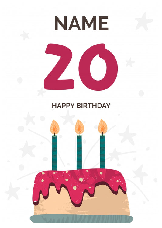 Happy 20th Birthday Card - Fun Birthday Cake Design