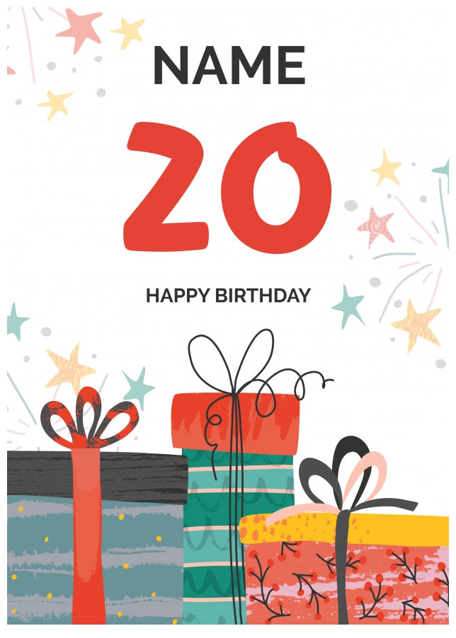 Happy 20th Birthday Card - Fun Presents Design