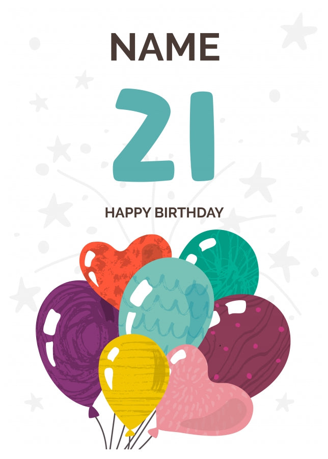 Happy 21st Birthday Card - Fun Balloons Design