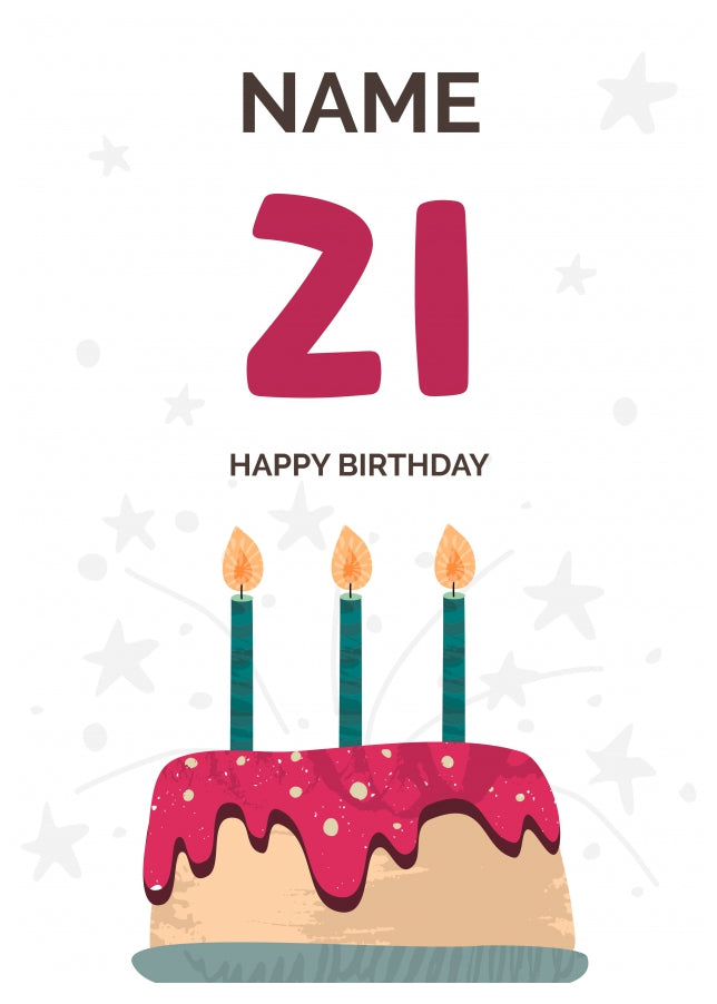 Happy 21st Birthday Card - Fun Birthday Cake Design