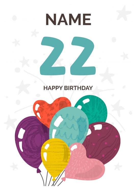 Happy 22nd Birthday Card - Fun Balloons Design