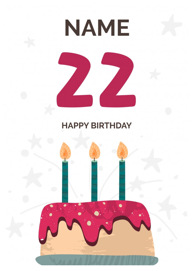 Happy 22nd Birthday Card - Fun Birthday Cake Design