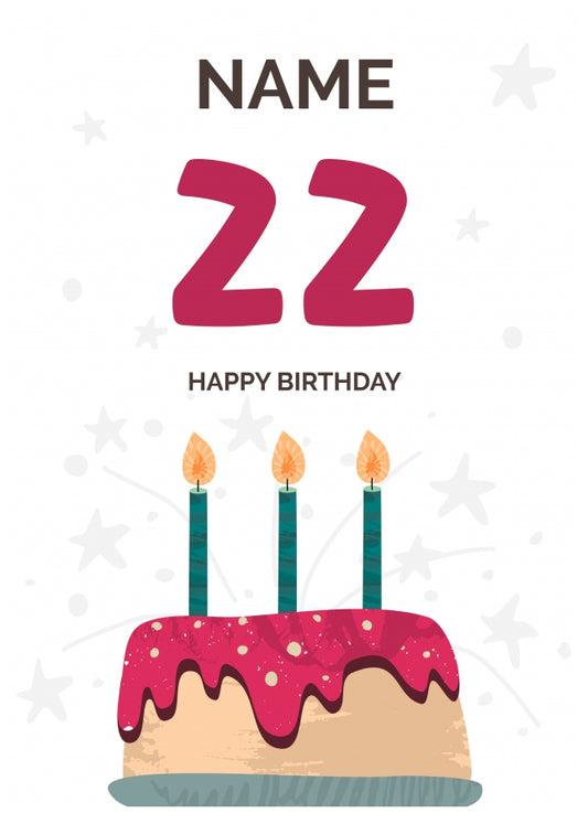 Happy 22nd Birthday Card - Fun Birthday Cake Design