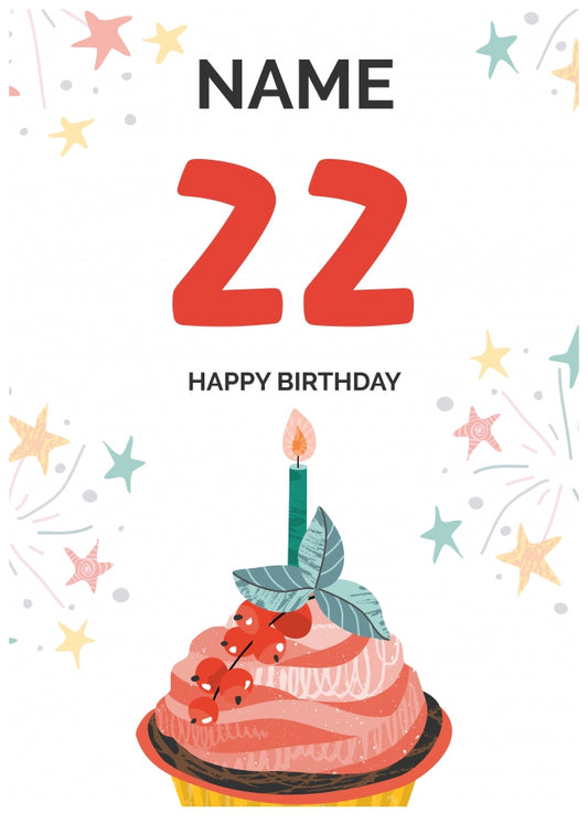 Happy 22nd Birthday Card - Fun Cupcake Design