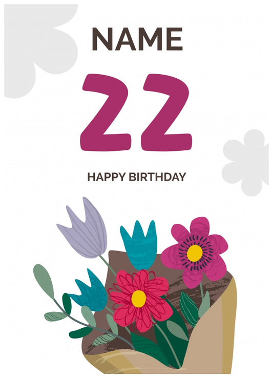 Happy 22nd Birthday Card - Bouquet of Flowers