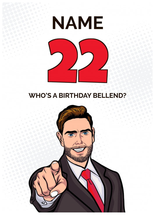 Happy 22nd Birthday Card - Who's a Birthday Bellend!