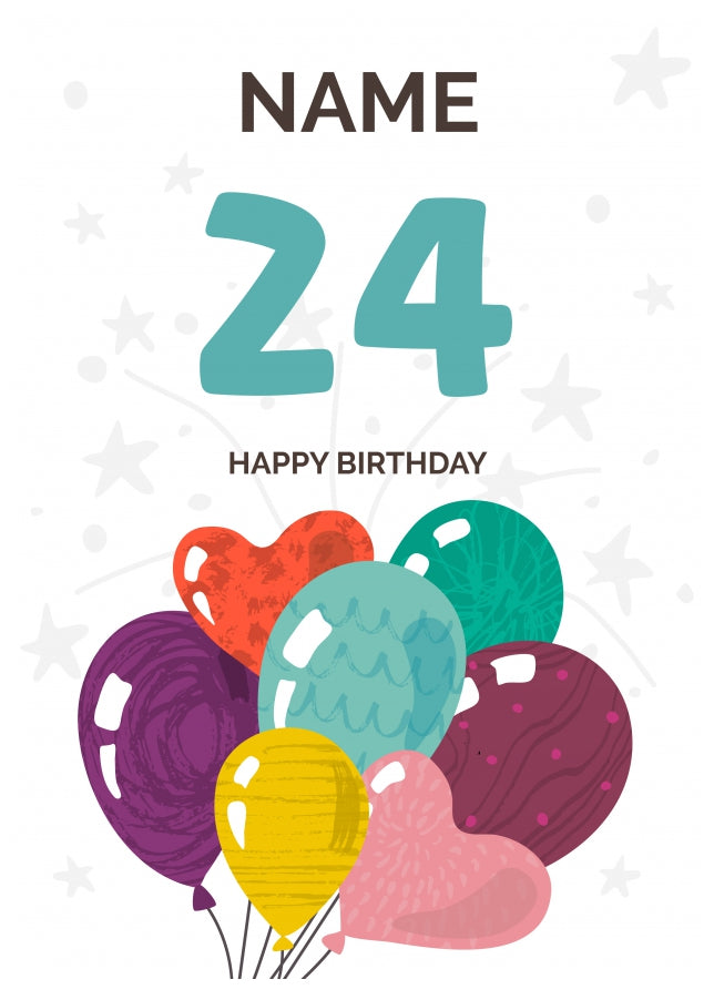 Happy 24th Birthday Card - Fun Balloons Design