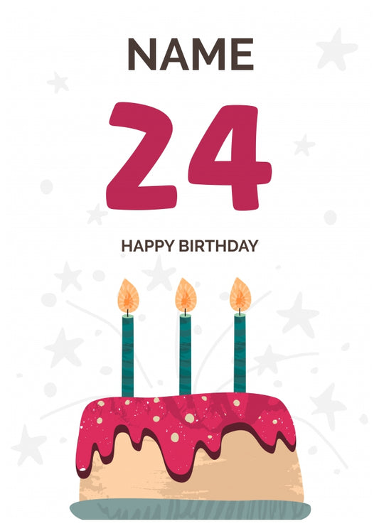 Happy 24th Birthday Card - Fun Birthday Cake Design