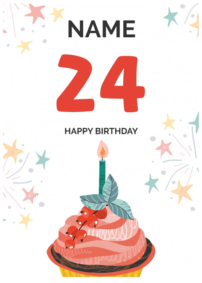 Happy 24th Birthday Card - Fun Cupcake Design