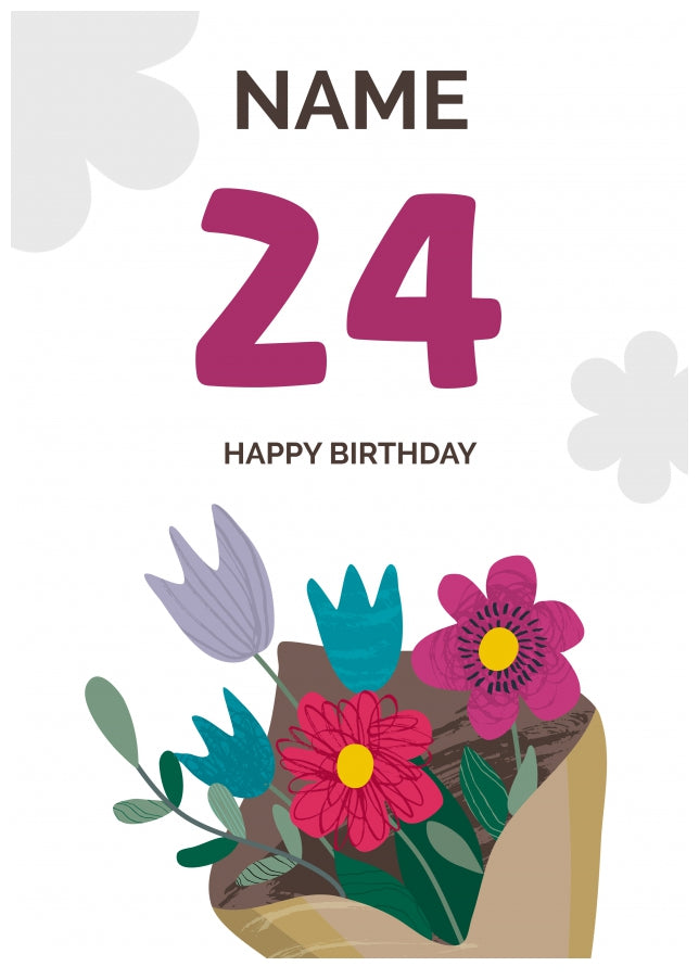 Happy 24th Birthday Card - Bouquet of Flowers