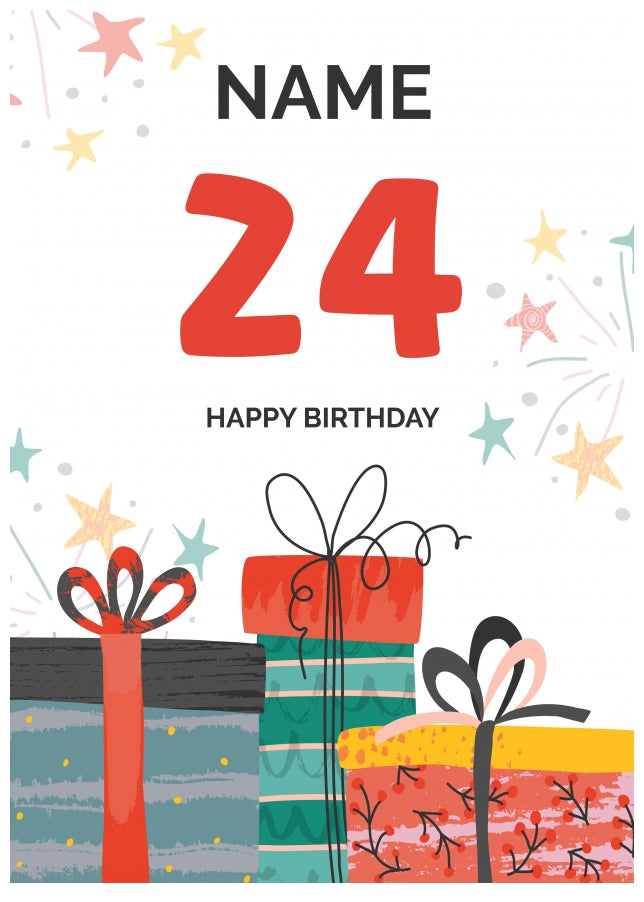 Happy 24th Birthday Card - Fun Presents Design