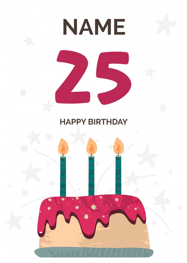 Happy 25th Birthday Card - Fun Birthday Cake Design