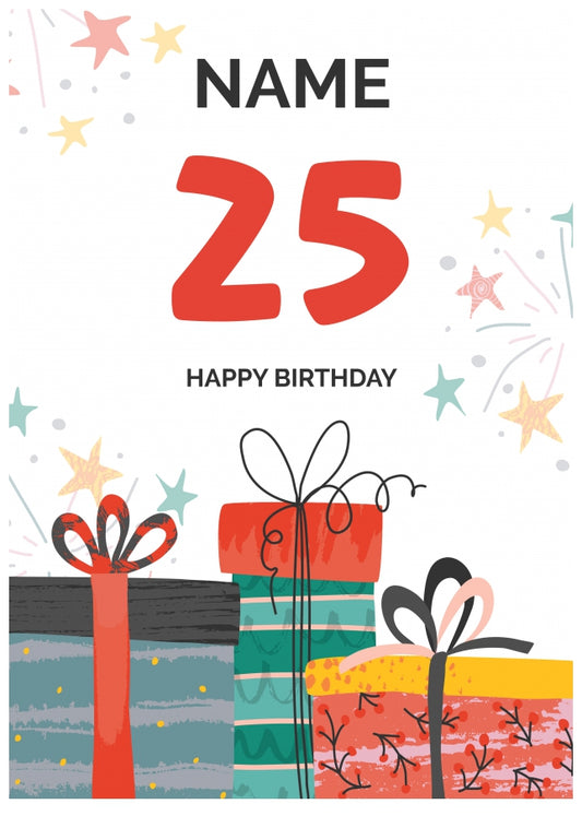 Happy 25th Birthday Card - Fun Presents Design