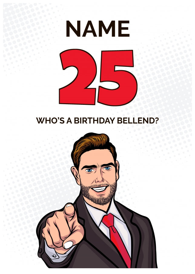 Happy 25th Birthday Card - Who's a Birthday Bellend!