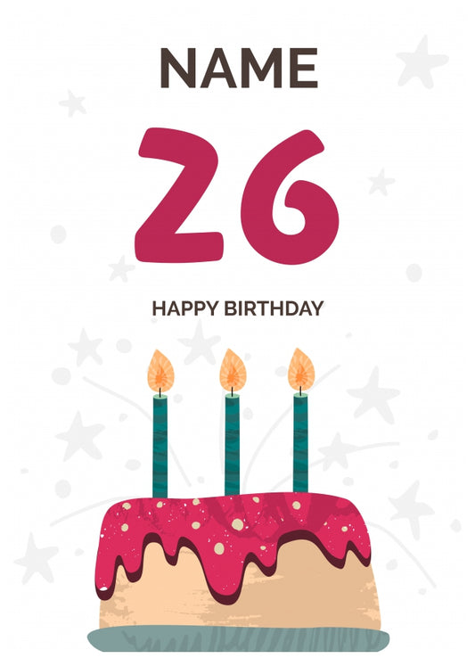 Happy 26th Birthday Card - Fun Birthday Cake Design