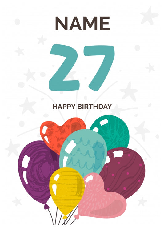 Happy 27th Birthday Card - Fun Balloons Design