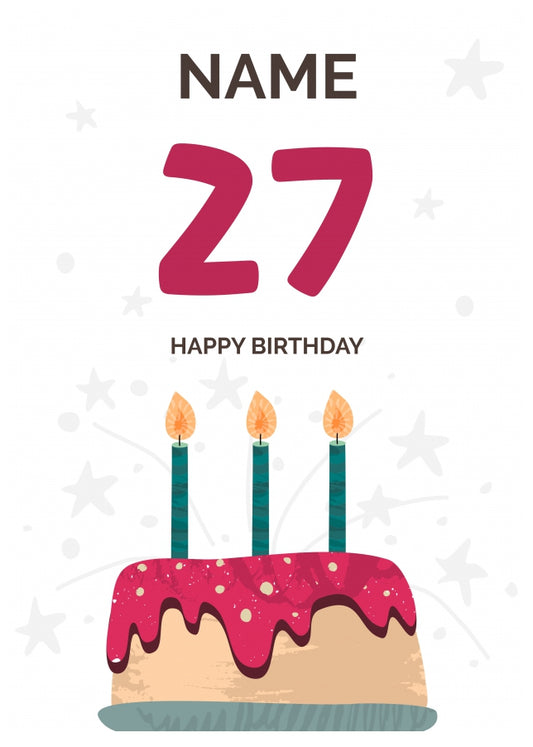 Happy 27th Birthday Card - Fun Birthday Cake Design