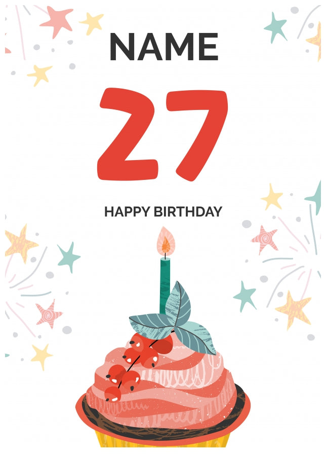 Happy 27th Birthday Card - Fun Cupcake Design