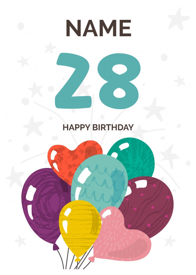 Happy 28th Birthday Card - Fun Balloons Design