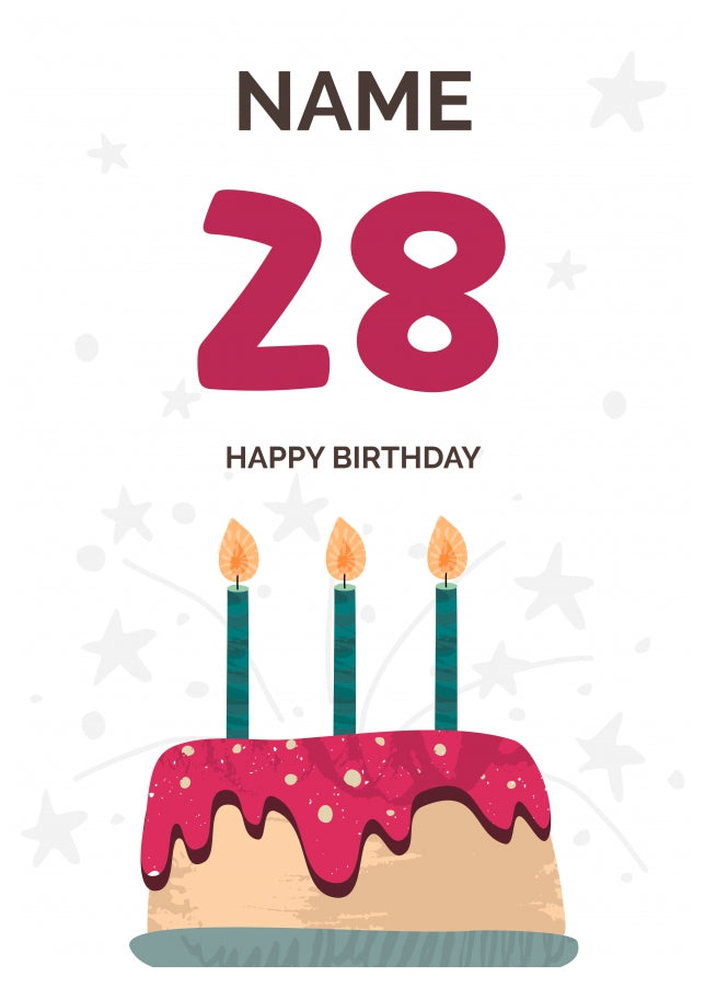 Happy 28th Birthday Card - Fun Birthday Cake Design