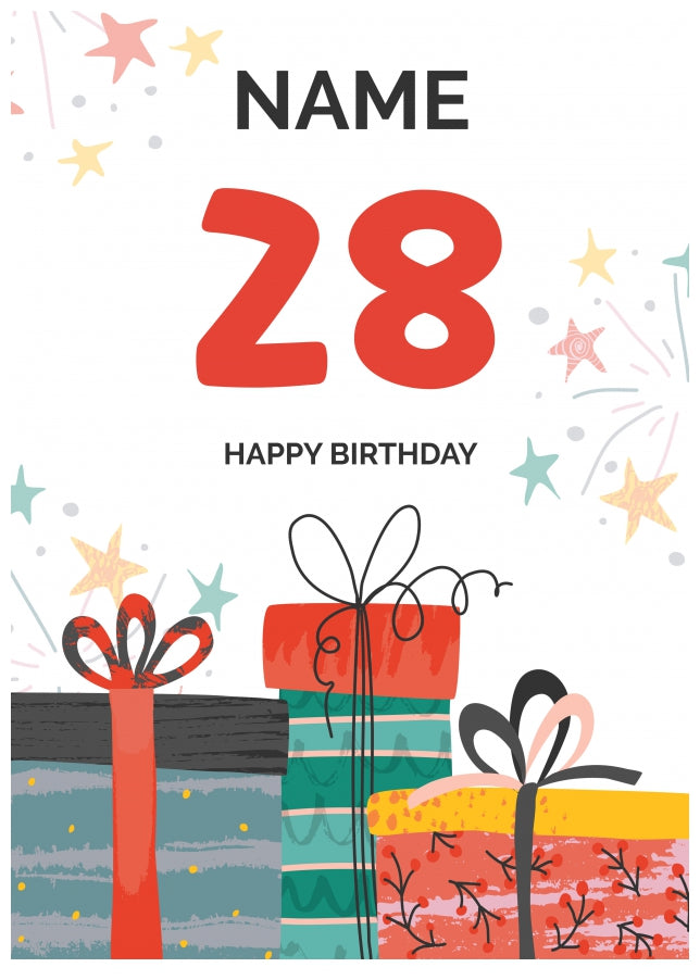 Happy 28th Birthday Card - Fun Presents Design